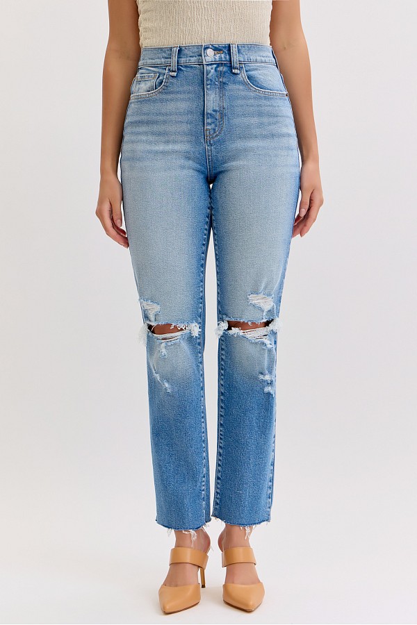 High Rise Straight with Asymmetric Back Pockets
